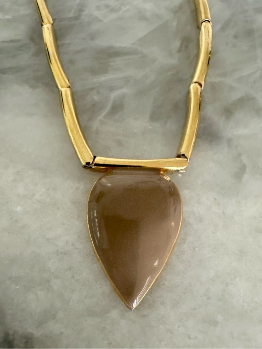 Lanvin Gold-Tone Necklace with Taupe Teardrop Pendant